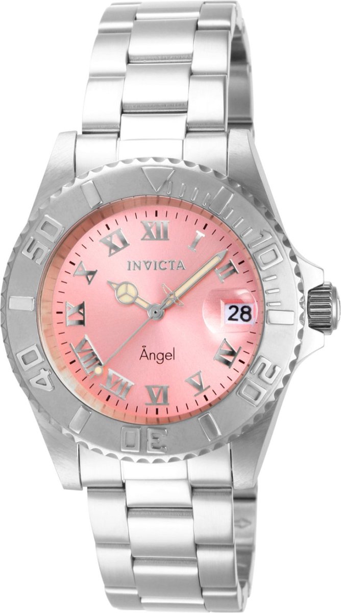 Invicta Angel 14360 Dames Horloge - Waterdicht - Analoog - Quartz Uurwerk - Roestvrij Staal met roze Wijzerplaat - 40mm