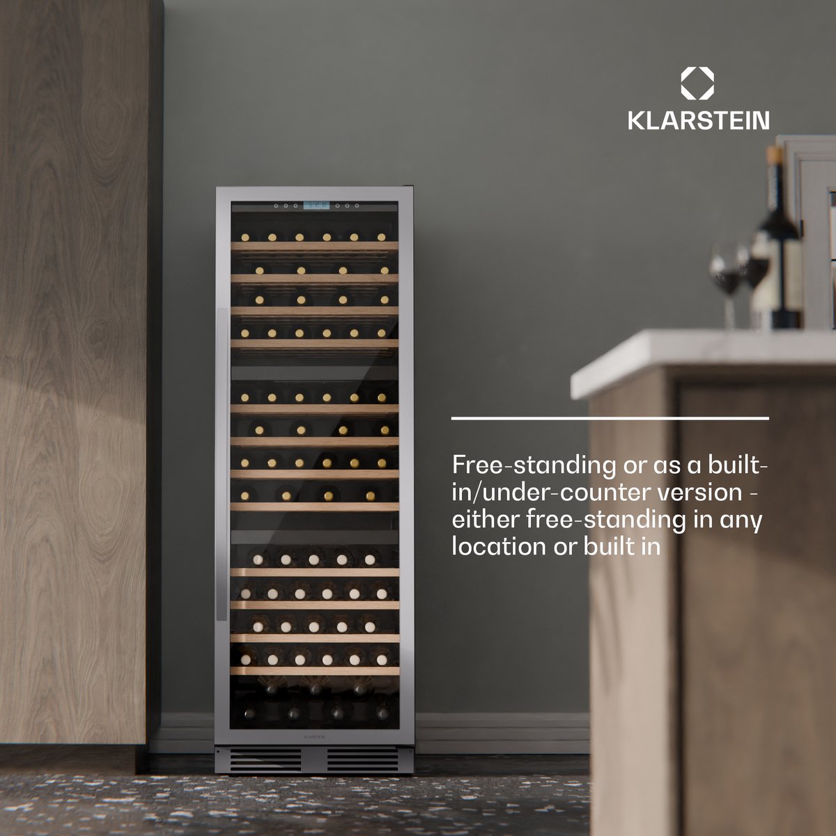 Klarstein Wijnkoeler Vinovilla Trio – 143 flessen, 3 zones, 5–20 °C, LED-verlichting, UV-bescherming, vrijstaand, klimaatkast voor wijn - Wijnkoelkast - 143 Flessen - voor Wijnliefhebber voor Bar - Touch Stil Houten Schappen Compressor - Wit