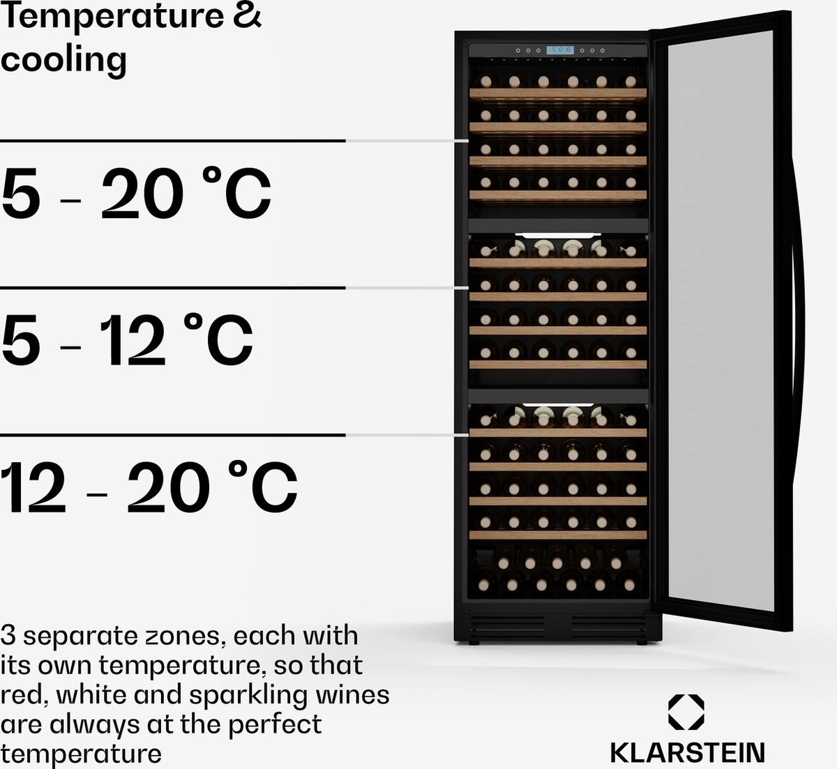 Klarstein Vinovilla Trio Wijnkoelkast - 144 Flessen - 3 - afbeelding 3