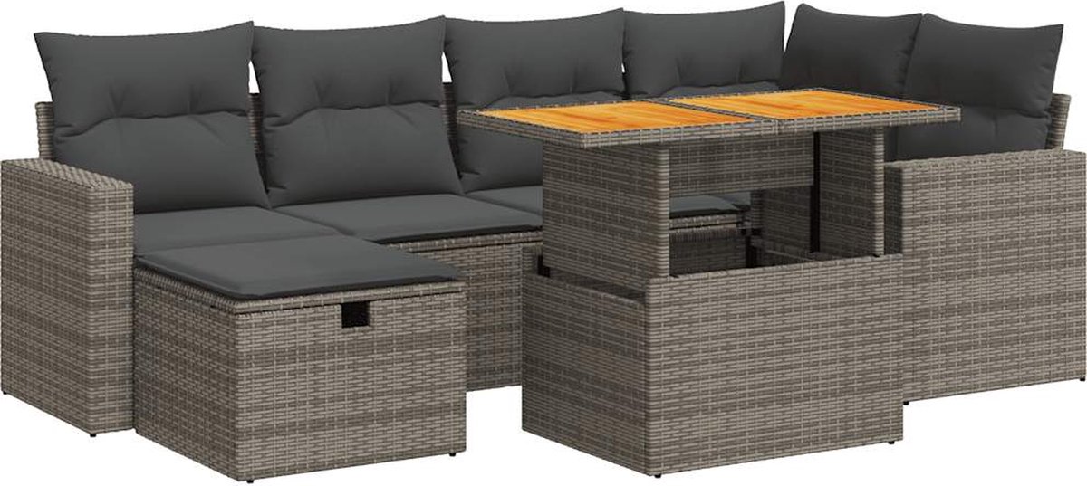 vidaXL 8-delige - Loungeset - met - kussens - poly - rattan - acacia - grijs bruin