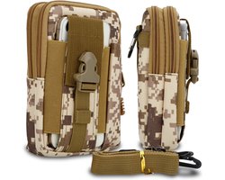 Hoesje geschikt voor Xiaomi Poco X5 Pro 5G in beige camouflage tactische mobiele telefoon molle EDC etui compatibel schoudertache militaire riem case cover