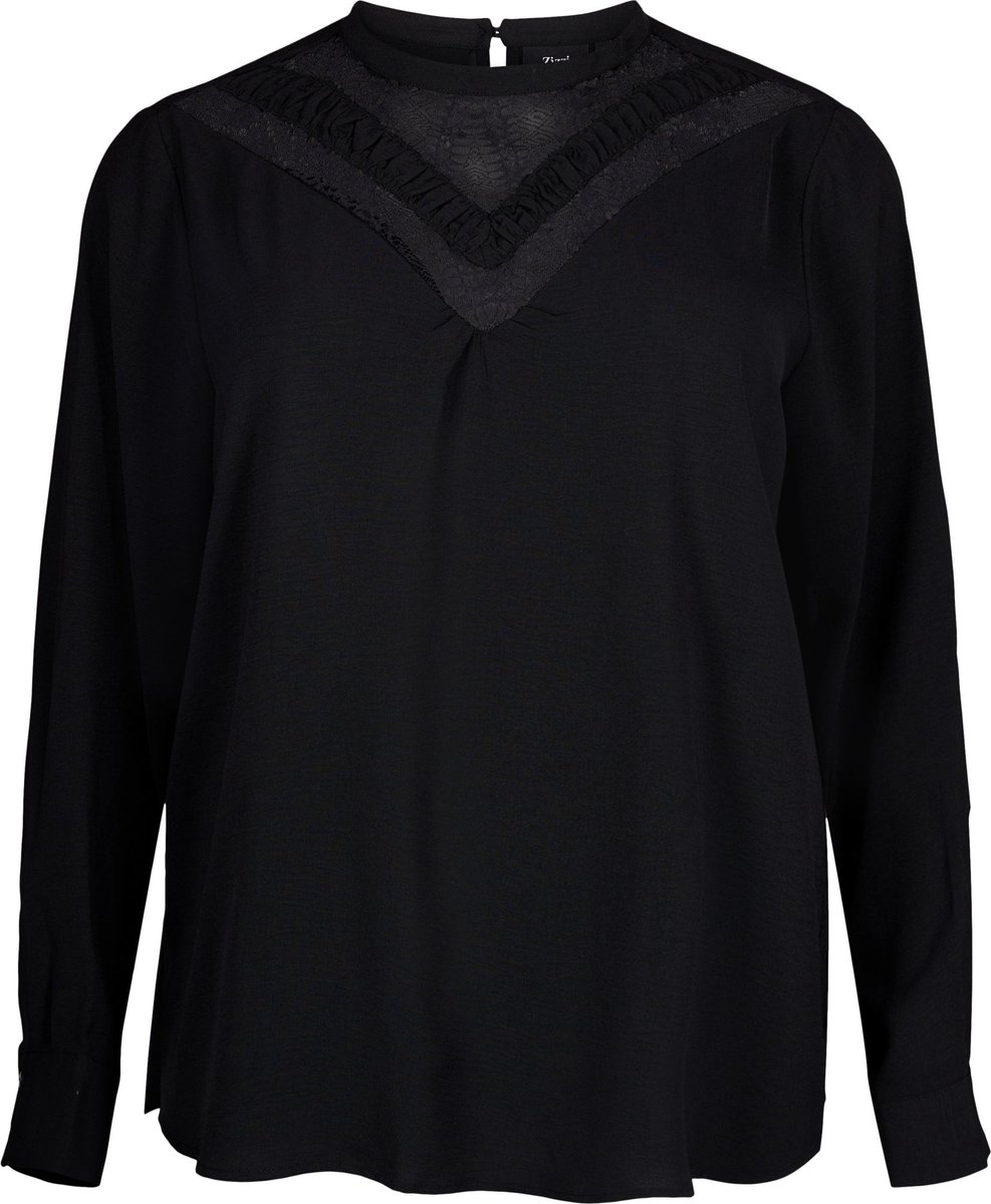 ZIZZI VKAMMA, L/S, BLOUSE Dames Blouse - Black - Maat M (46-48)