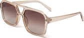 KIMU Lunettes de soleil Influencer - Verres marron - Monture marron clair transparente - Médias sociaux Hollywood Retro Hip Aviator Celebrity Pilot Glasses Festival