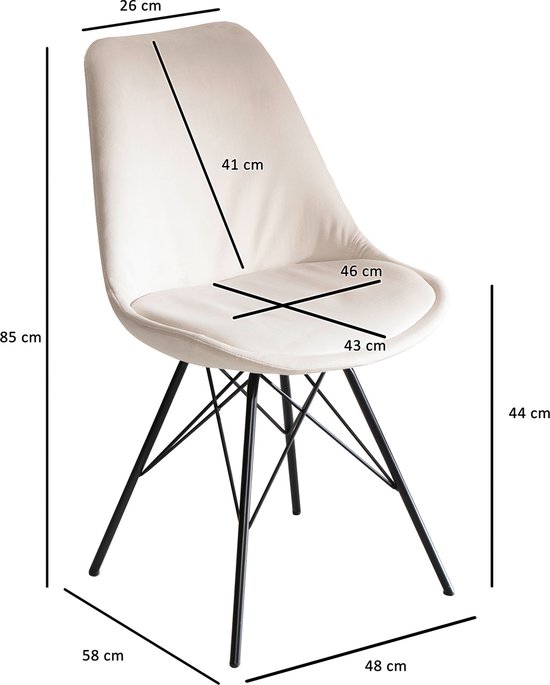 VASAGLE Esszimmerstuhl 2er Set, Küchenstuhl, bis 120 kg belastbar, Kissen mit 5,5 cm dickem Schaumstoff gepolstert, nach außen stehende Beine, für Büro Wohnzimmer, cremeweiß-wolkenweiß KDC184W01