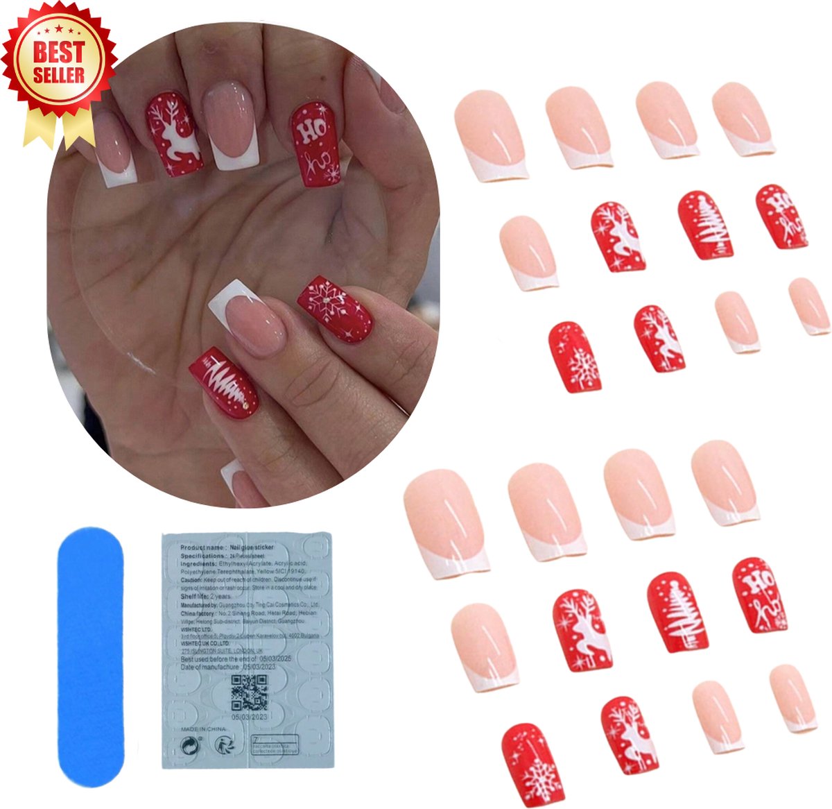 Goedkoopste GUAPÀ® Plaknagels Kerst Nagels | 24 stuks valse nagels | Press On Nails | Zelfklevende Plaknagels | Nepnagels | Kunstnagels | Compleet plaknagels starterspakket | Nagels stickers | 24 stuks plaknagels Kerst Nagels
