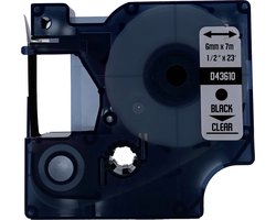 DULA Dymo D1 43610 - S0720770 - Compatible label tape - 1 lettertape - Zwart op transparant - 6mm x 7m