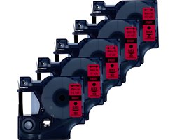 DULA Dymo D1 45017 - S0720570 - Compatible label tape - 5 lettertapes - Zwart op rood - 12mm x 7m