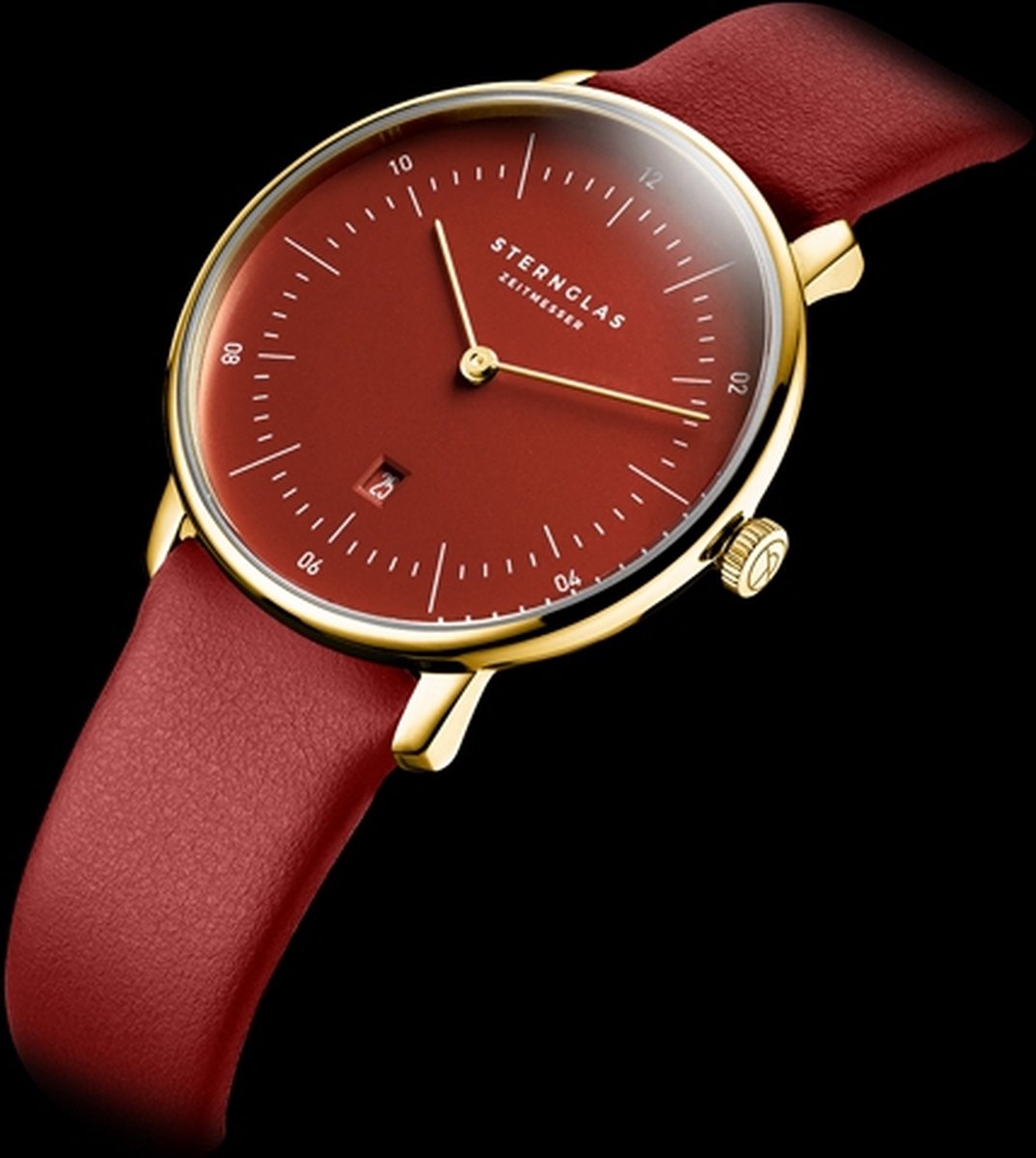 Sternglas S01-NDF29-KL16 NAOS XS Edition Flora Heren Horloge - Saffierglas - Staal-Leer - Goudkleurig-Rood - Ø 33 mm - Quartz - Gesp - 5 ATM (douchen)