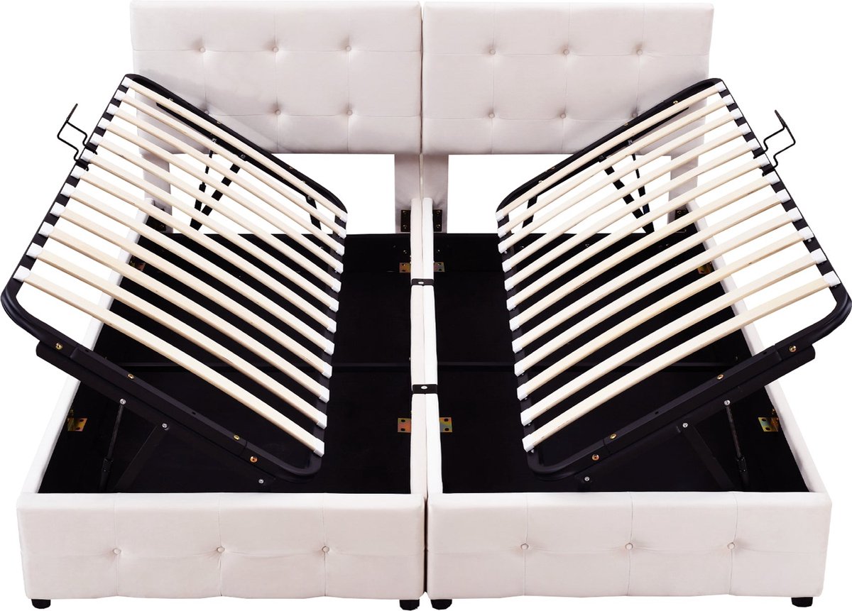 Merax Kingsize Tweepersoonsbed 180x200 cm - Velvet Gestoffeerd Bed met Hydraulisch Opbergruimte - Beige