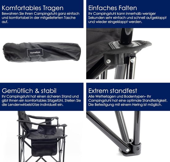 tectake® Aluminium Strandstoel, Opvouwbare Campingstoel met Koeltas en Opbergtas, Verstelbare Rugleuning met Hoofdkussen, Brede Armleuningen, Bekerhouder/Telefoonhouder, Inklapbare Kampeerstoel, Grijs