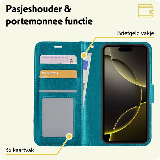 Étui adapté pour iPhone 16 Pro Max Case Book Case Cover Wallet Cover - Étui adapté pour iPhone 16 Pro Max Case Bookcase Cover - Turquoise