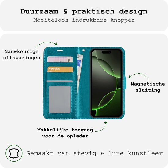 Étui adapté pour iPhone 16 Pro Max, étui de Bookcase, étui à rabat, étui de livre – Étui adapté pour iPhone 16 Pro Max, étui de livre – Turquoise