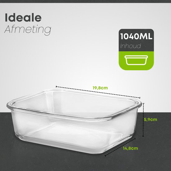 Set de Boîtes de conservation Savoré Kitchen - avec couvercle vapeur - Récipients de Prep de repas - Récipients de congélation en Glas - Hermétique - 5 pièces - 1040 ML