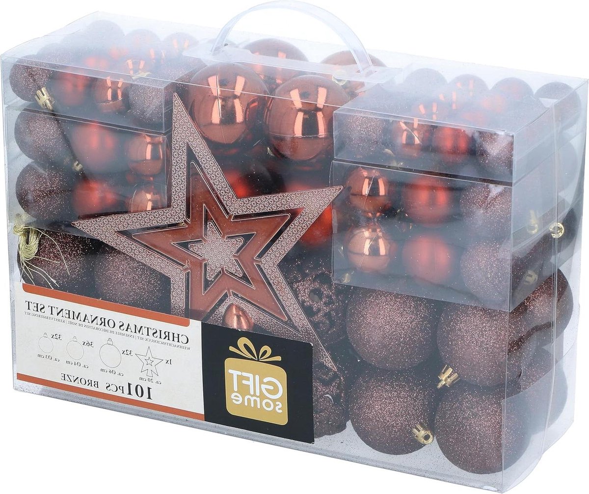 Kerstballen Set - Brons - Kunststof Kerstballen - Kerstversiering Kerstboom - Kerststukjes - Ø3-4-6 CM - Mat Glanzend Glitter - Open Kerstballen - Binnen Buiten Gebruik Kerstballen