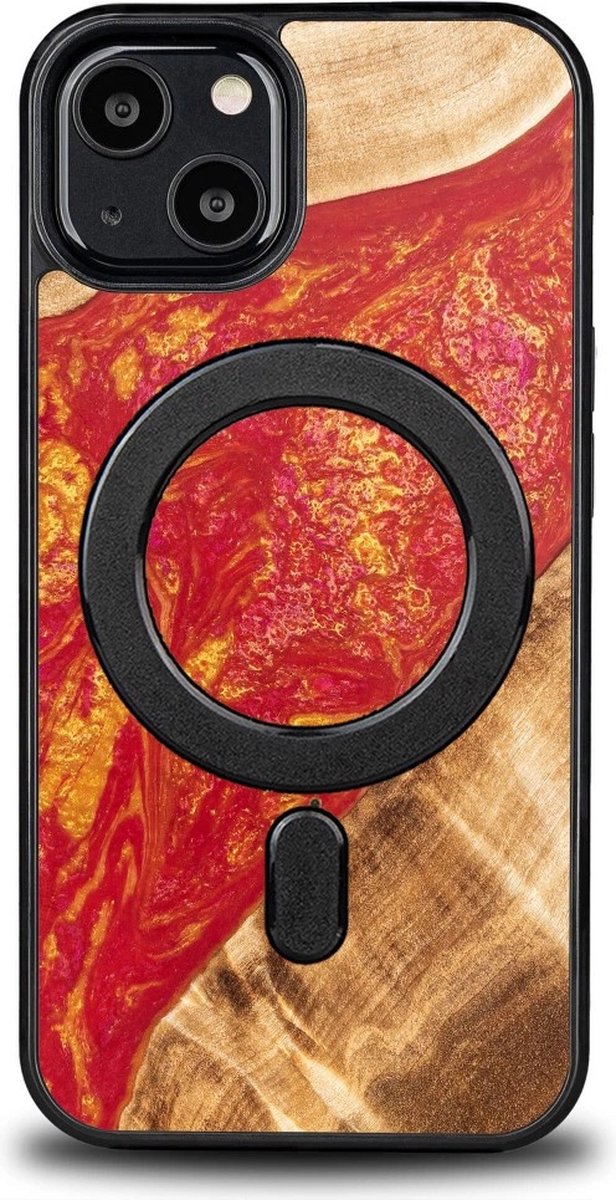 Bewood Uniek MagSafe Paris hout en hars hoesje voor iPhone 13 - rood en goud