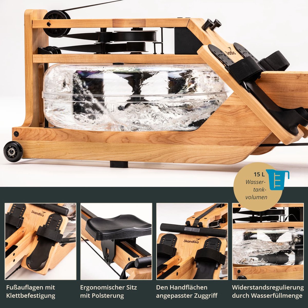 Skandika Styrke Roeitrainer Kersenhout Naturel 200 kg - afbeelding 3