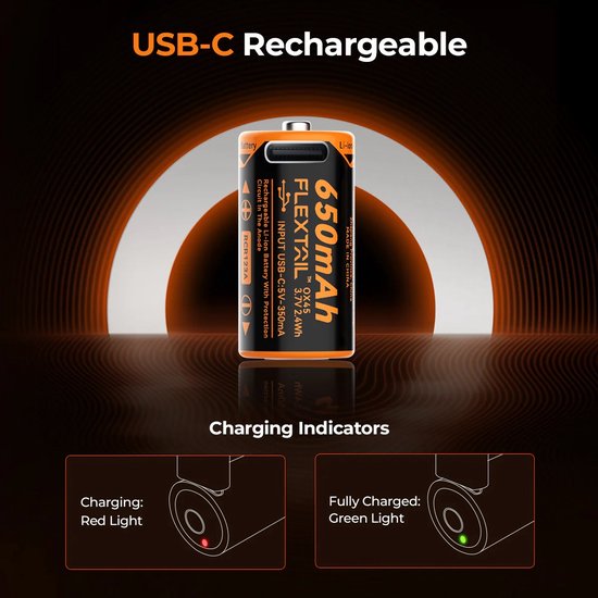 FLEXTAIL ZERO BATTERIJ 650MAh - Hoogwaardige oplaadbare RCR123A Li-ionbatterij compatibel met ZERO PUMP mini van Flex — afbeelding 4