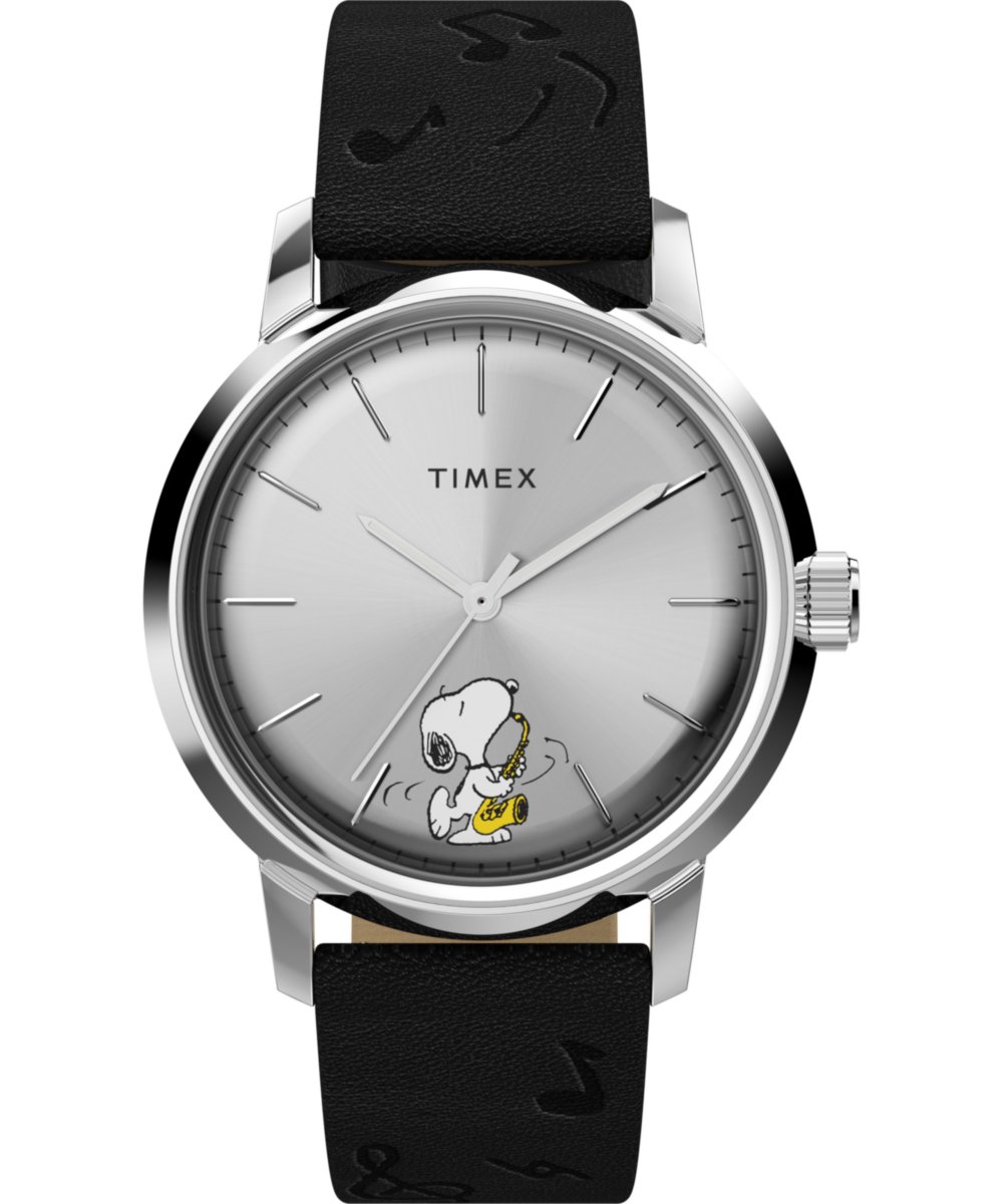 Timex x Peanuts Marlin Saxophonist TW2W68800 Horloge - Leer - Zwart - Ø 40 mm