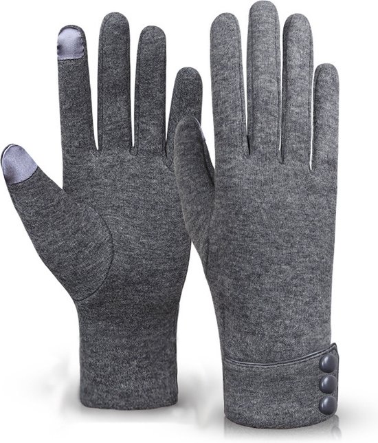 Winter warme handschoenen voor dames - Touchscreen telefoon winddicht gevoerde dikke handschoenen - Buitensporten Fietsen Rijden Warme handschoenen - grijs