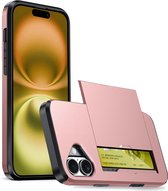 Hoesje Geschikt voor iPhone 16 Plus Hoesje Case Pashouder Hard Cover - Hoes Geschikt voor iPhone 16 Plus Hoesje Met Kaarthouder - Rosé goud