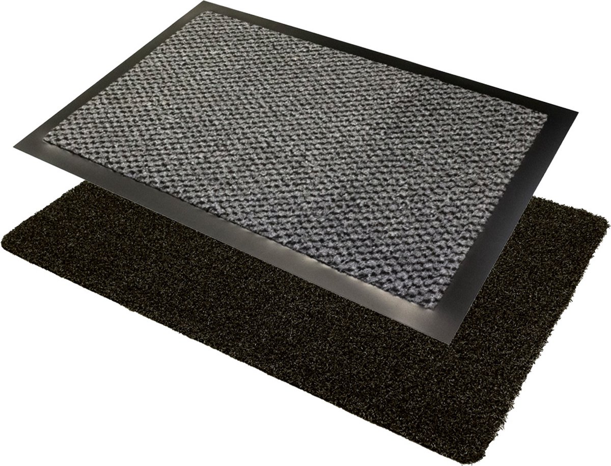 Studio M Voordeelpak deurmatten 2 stuks - Deurmat buiten OUTDOOR + Droogloopmat binnen OPTICLEAN - deurmat antraciet - grijs Zwart