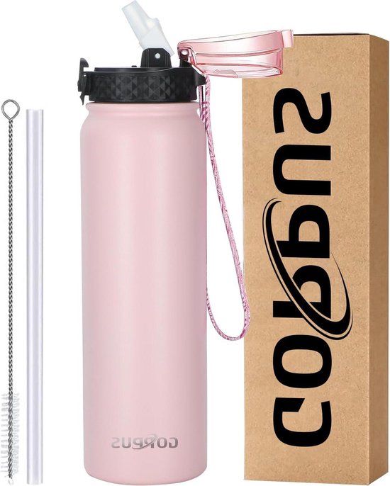 Gourde Isotherme 32 Oz Trebo – Acier Inoxydable Double Paroi – Indigo Black + Pailles