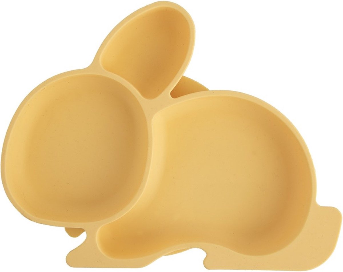 Goedkoopste Kinderbord Silicone Split Geel Konijntje 23x18,5x3,5 cm - Kinderservies - Baby - Bord