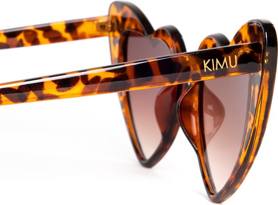 KIMU Zonnebril Hartjes Cat Eye - Bruin Luipaard Montuur - Bruine Gradient Glazen - Vintage Seventies Hippie Retro Love Festival van KIMU — afbeelding 3