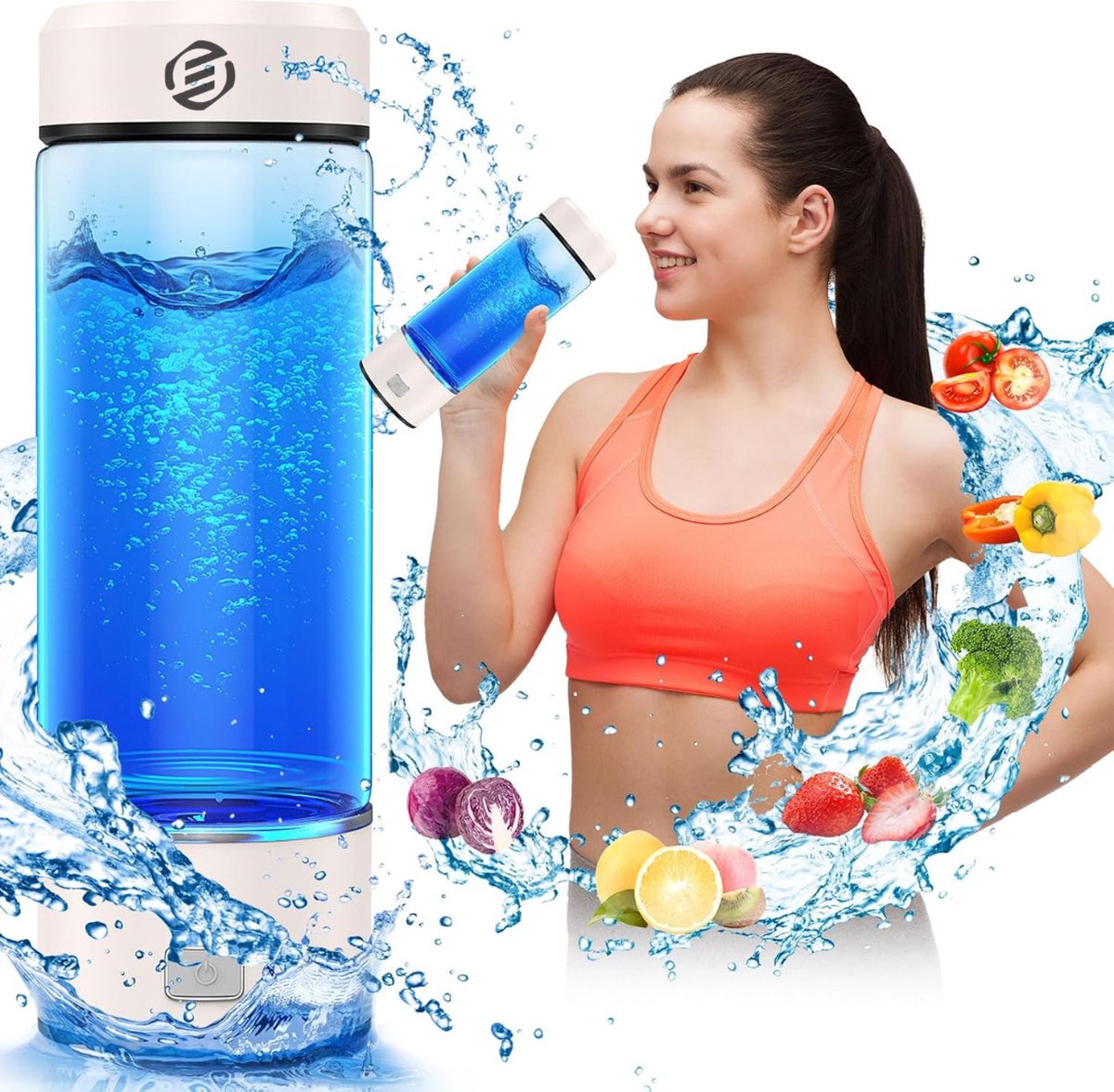 Equivera Hydrogen Waterfles - Hydrogen Generator - Hydrogeen Water - H2 + Hydrogeen - Draagbare Drinkfles - Gezondheid - Incl. E-Book