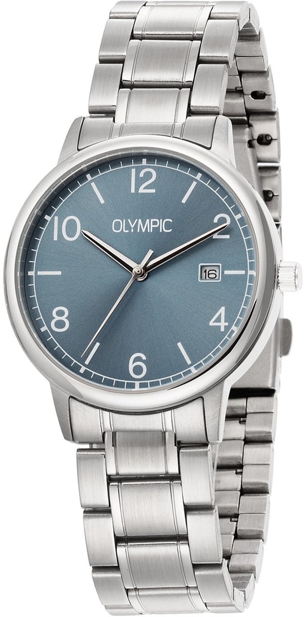 Olympic OL80HSS002 Henri Heren Horloge - Mineraalglas - Staal - Zilverkleurig - 37 mm breed - Quartz - Vouw-Vlindersluiting - 5 ATM (douchen)