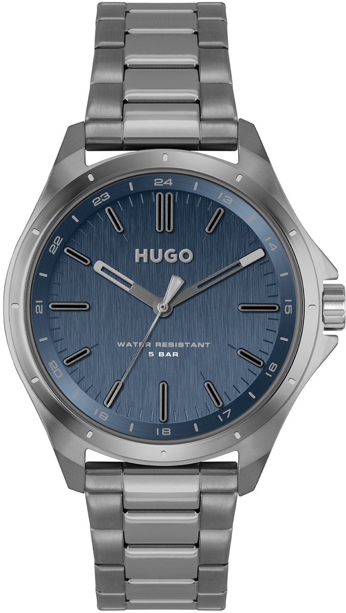 HUGO HU1530324 #COMPLETE Heren Horloge - Mineraalglas - Staal - Grijs - 42 mm breed - Quartz - Vouw-Vlindersluiting - 5 ATM (douchen)