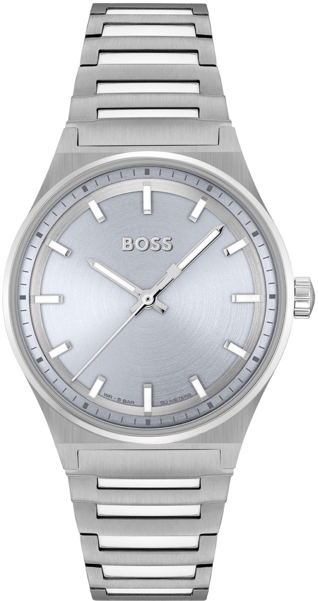 BOSS HB1502736 CANDOR FOR HER Dames Horloge - Mineraalglas - Staal - Zilverkleurig - 35 mm breed - Quartz - Vouw-Vlindersluiting - 5 ATM (douchen)