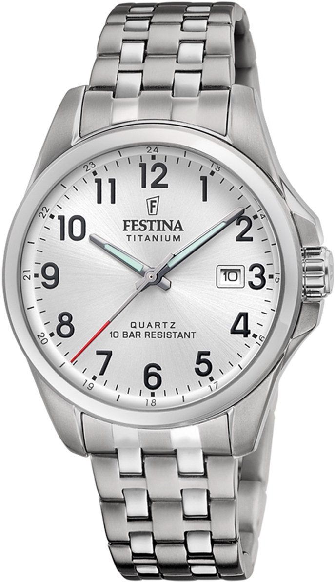 Festina F20696-1 Heren Horloge - Mineraalglas - Titanium-Staal - Zilverkleurig - Ø 41 mm - Quartz - Vouw-Vlindersluiting - 10 ATM (zwemmen)