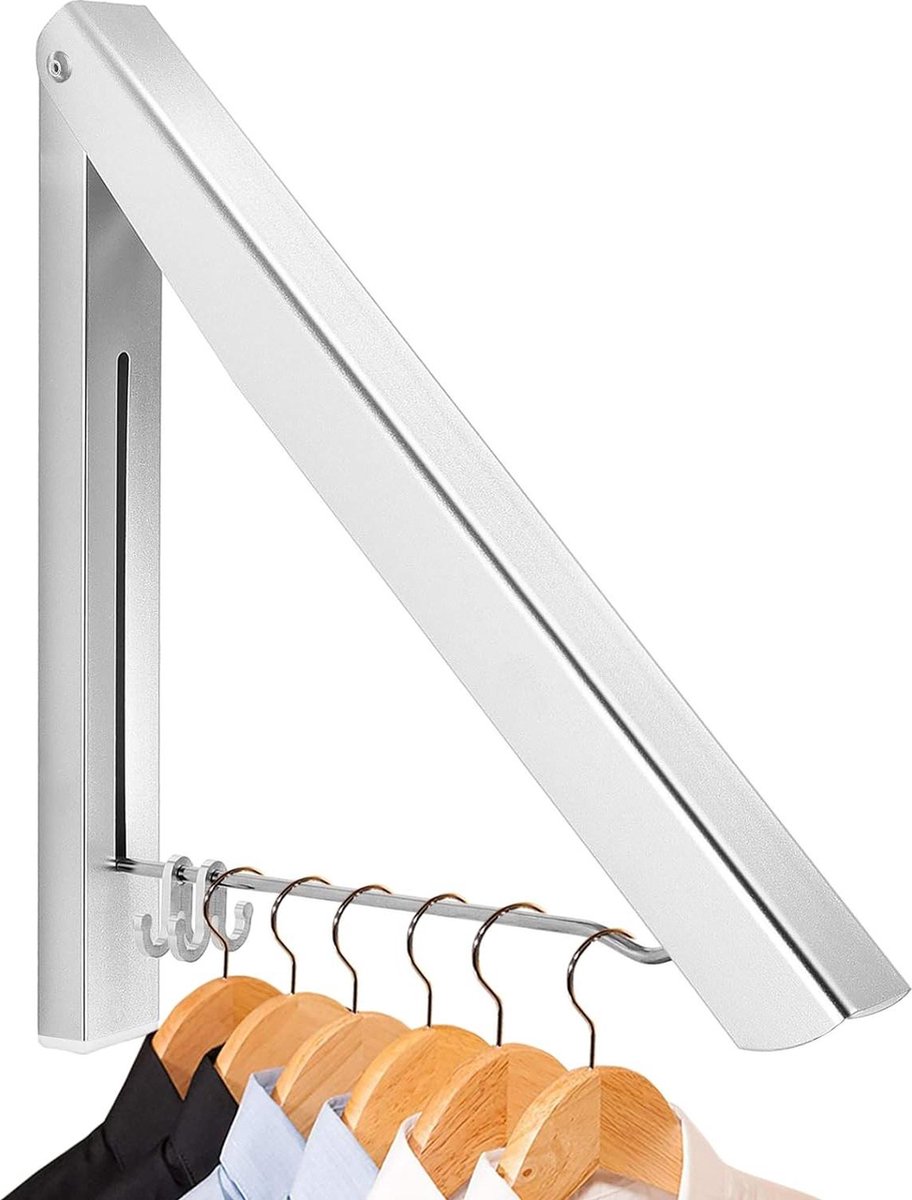 Intrekbaar Kledingrek Wandmontage Vouwbaar Coat Dryer Aluminium Ruimtebesparende Kleding Organizer Wasserij Slaapkamer Indoor Outdoor Zilver kledingrek