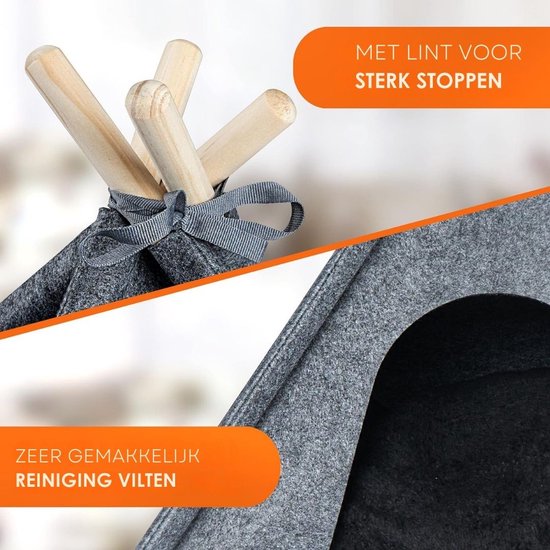 Kattentent - Huisdier tent - Dierenhuis Met Anti-mijt Overtrek - Kattenhol - Kattenhuis - Kattenmand - Dierentent - Katten Tipi Tent - Voor Binnen - 50 x 40 x 60 cm van Pawness — afbeelding 2