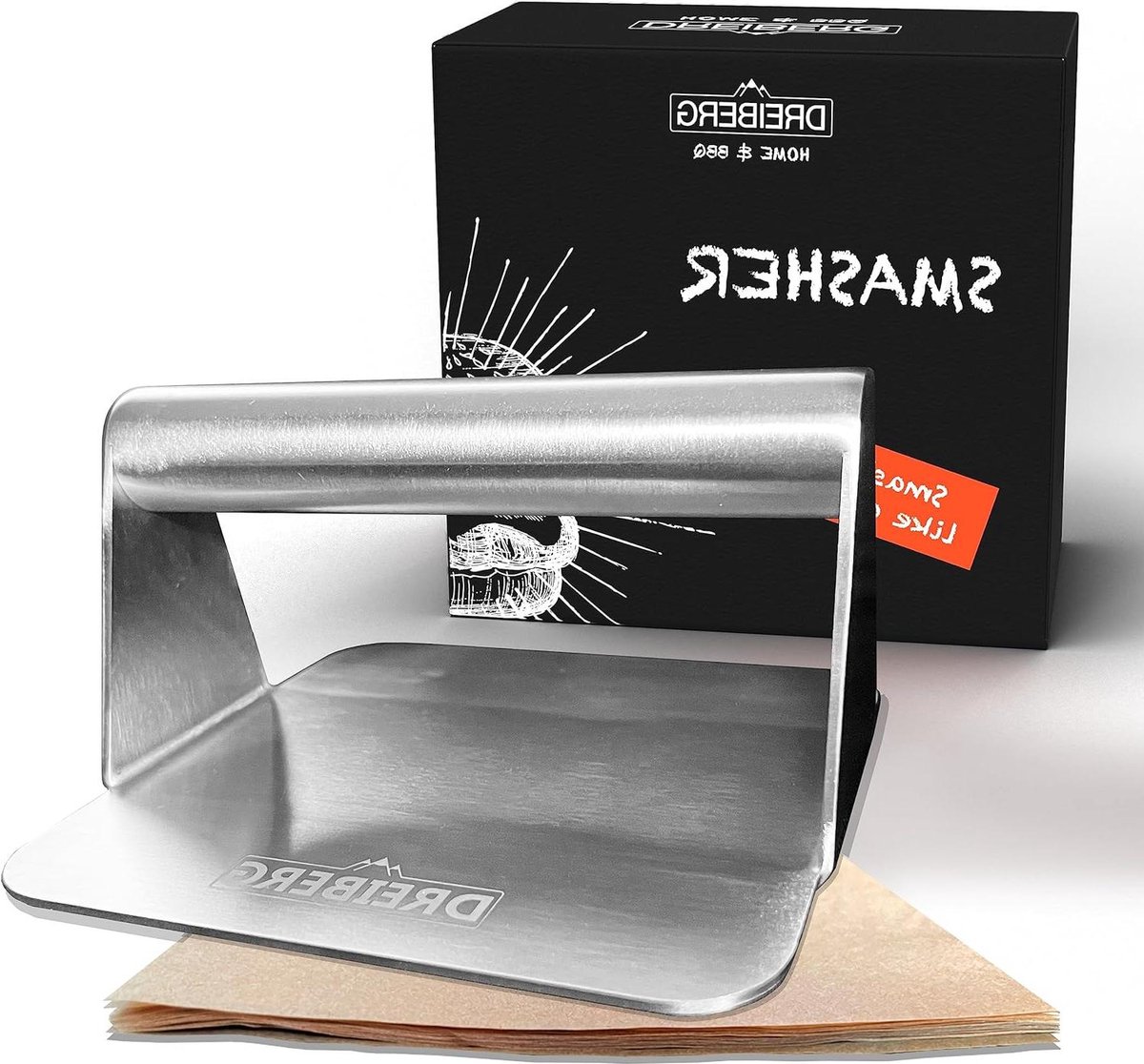 Grillpers set incl. burgerpapier Smash burgerpers roestvrij staal voor Smash Burger Teppanyaki plaat. smash burger
