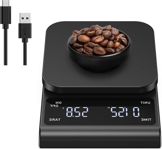 MAXUS Espresso weegschaal met timer 1000 g/0,1 g druppelkoffieweegschaal, kleine en handige barista-weegschaal, brouwlekbak koffieweegschaal, verlicht LCD-scherm voor snel en nauwkeurig lezen, handige