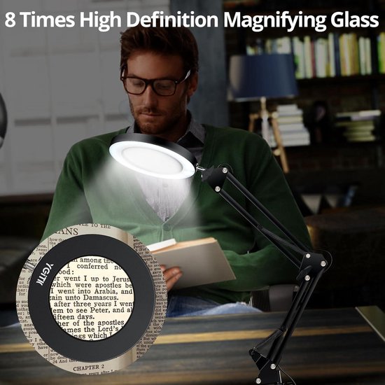 Drdefi 10X Magnifying Floor Lamp with Light, 24 Flexible Gooseneck Standing Mag
