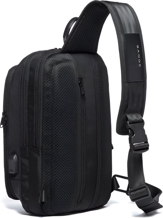 E-Shop4u® - Sac à bandoulière décontracté pour homme - Tissu Oxford - Port de chargement USB - Poche antivol - Zwart