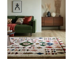 Flycarpets Hoogpolig vloerkleed - Berber Design Fes - 100% Wol - Shaggy - Multi 120 x 170 cm
