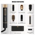 Inhoud van de verpakking van de Navado Easystyler Pro: haardroger, 5 opzetstukken, opbergkoffer en filterreinigingsborstel.