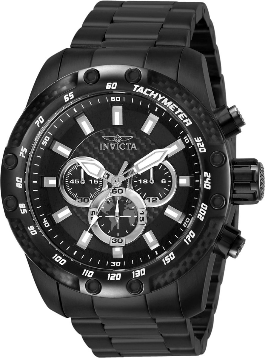 Invicta Speedway 28660 Heren Horloge - Waterdicht - Analoog - Quartz Uurwerk - Roestvrij Staal met zwarte Wijzerplaat -50mm