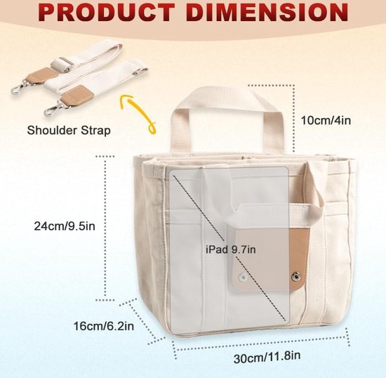 Sacs à main pour femme, sac cabas zippé, sac à main multi-poches, sac fourre-tout en toile, sac fourre-tout avec poignée, sac à main grande capacité, sac à main réutilisable, 1 pièce, Wit - Sac fourre-tout en toile