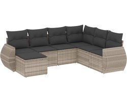 vidaXL - 7-delige - Loungeset - met - kussens - poly - rattan - lichtgrijs