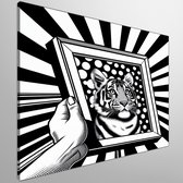 Pop art zwart wit schilderij | Monochrome meesterwerk: hedendaagse pop art in zwart-wit contrast | Kunst - 100x100 centimeter op Canvas | Foto op Canvas