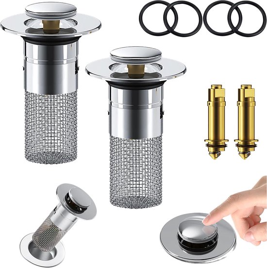 Opgewaardeerde 3-in-1 RVS Gootsteenplug & Zeefset - Past Op 75-87 Mm Gaten - Incl. 30 Zeefzakken - Zilver