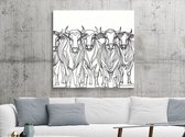 Line art koeien schilderij | Boerderijpracht: een abstracte ode aan grazende kuddes in lijn | Kunst - 75x75 centimeter op Forex | Foto op Forex