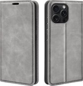 Coque iPhone 16 Pro - Bookcase portefeuille de Luxe (fermeture magnétique) - Grijs - Étui pour téléphone portable - Étui de téléphone Convient pour : iPhone 16 Pro