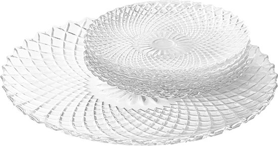 Altom Design Solaris servies set met 6x gebaksbordjes 15,5cm en 1x serveerbord 25,2cm - 7 delig - hoogwaardig glas - Uniek reliëf - Vaatwasser bestendig