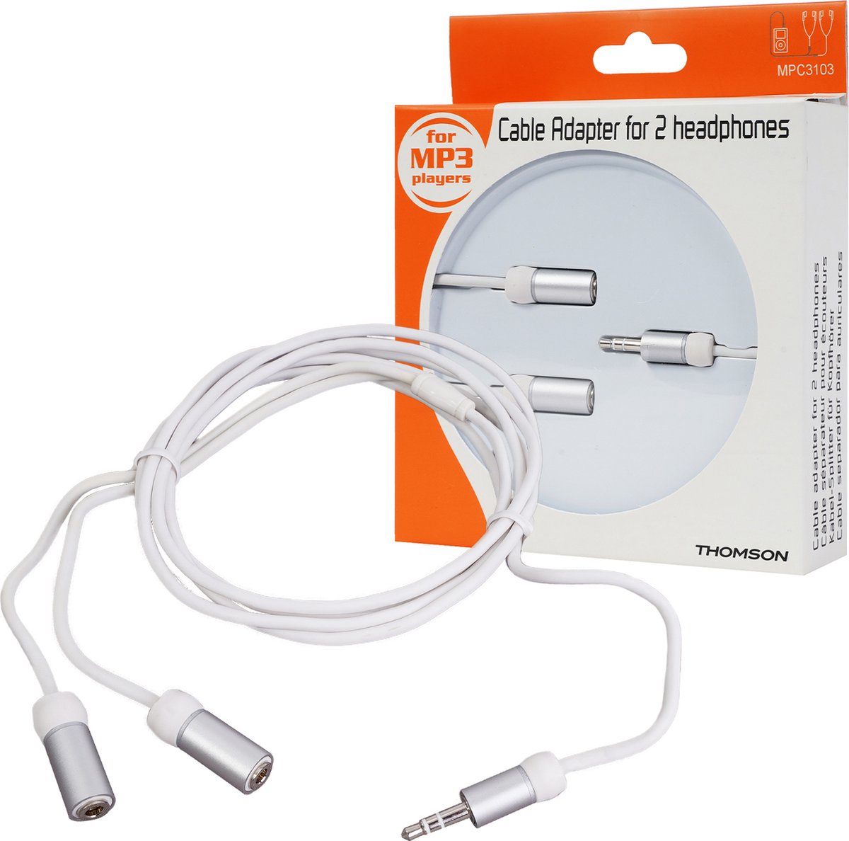 Thomson Y-aansluiting adapter voor 2x hoofdtelefoon 1,8m wit